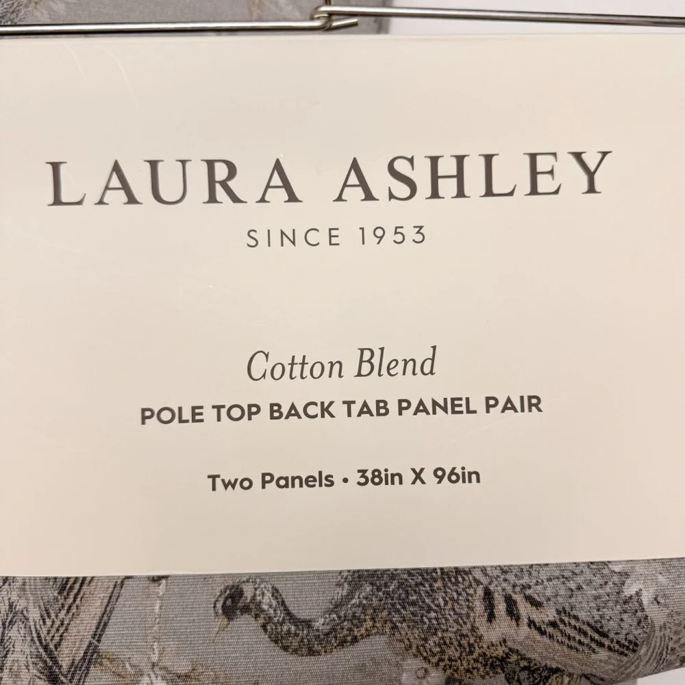 Laura Ashley Peacock Floral Gray Set of 4 Curtain Panels 96” Back Tab NEW